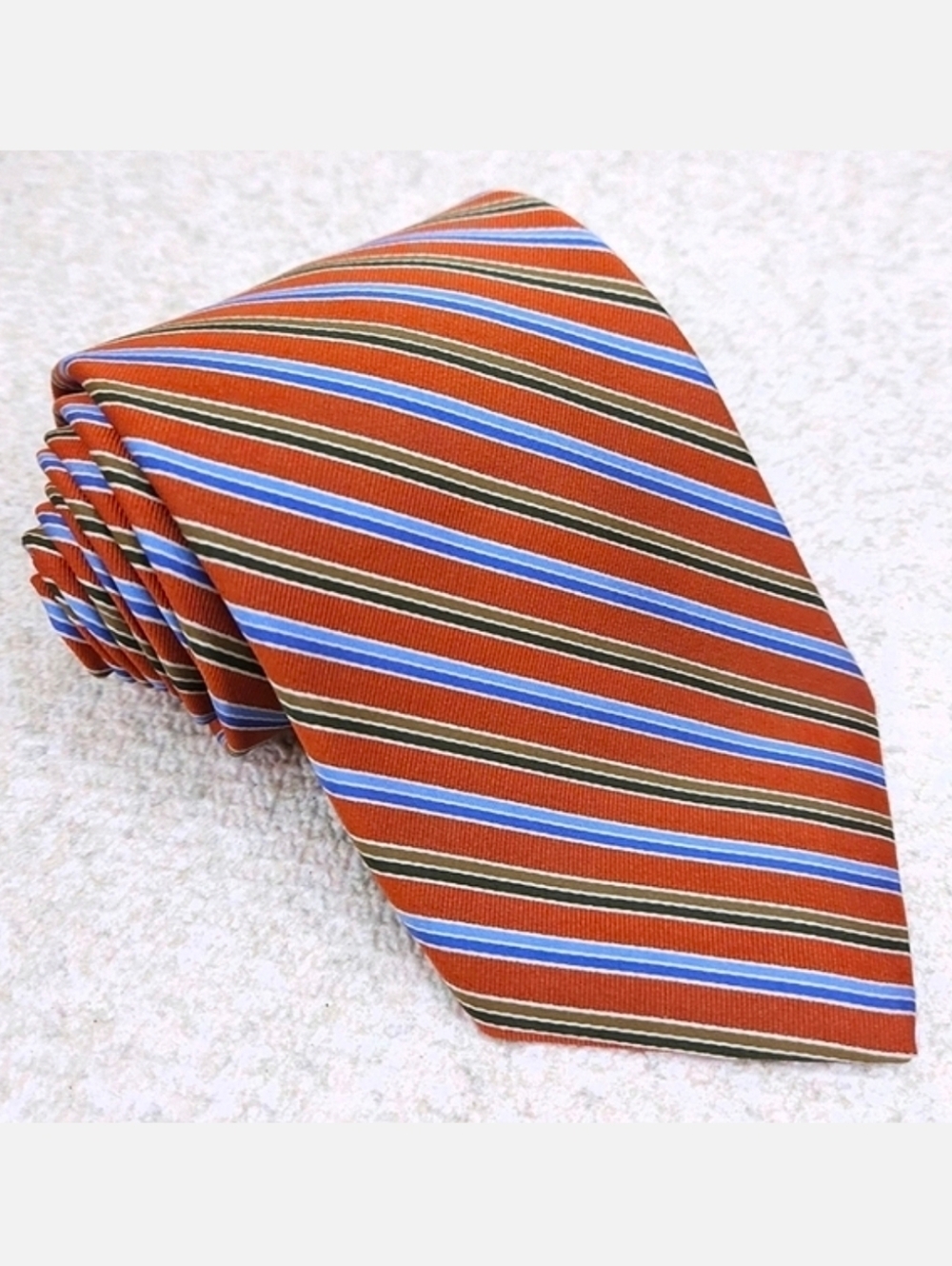 Brooks Brothers Silk Tie Blue Green Orange Striped Stain Resistant 59" x 3.75"